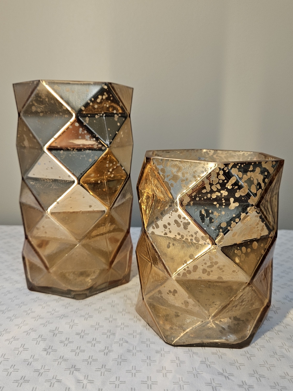 Hobby Lobby Set of 2 Gold Mirrored Geometric Glass Votive Holders
